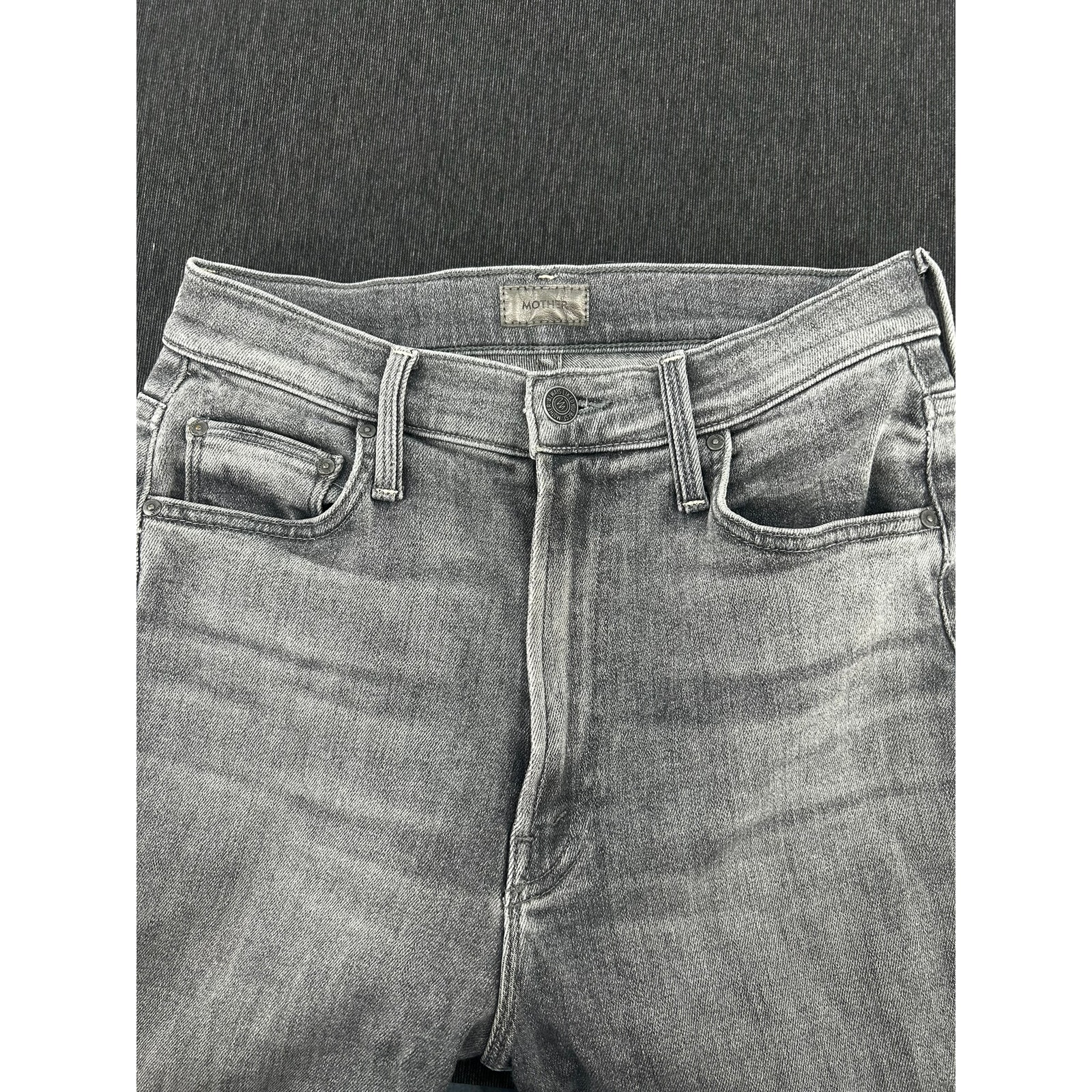 Mother High Waisted Rider Skimp Jeans Gray Bars & Phrases Size 27 Made In Usa
